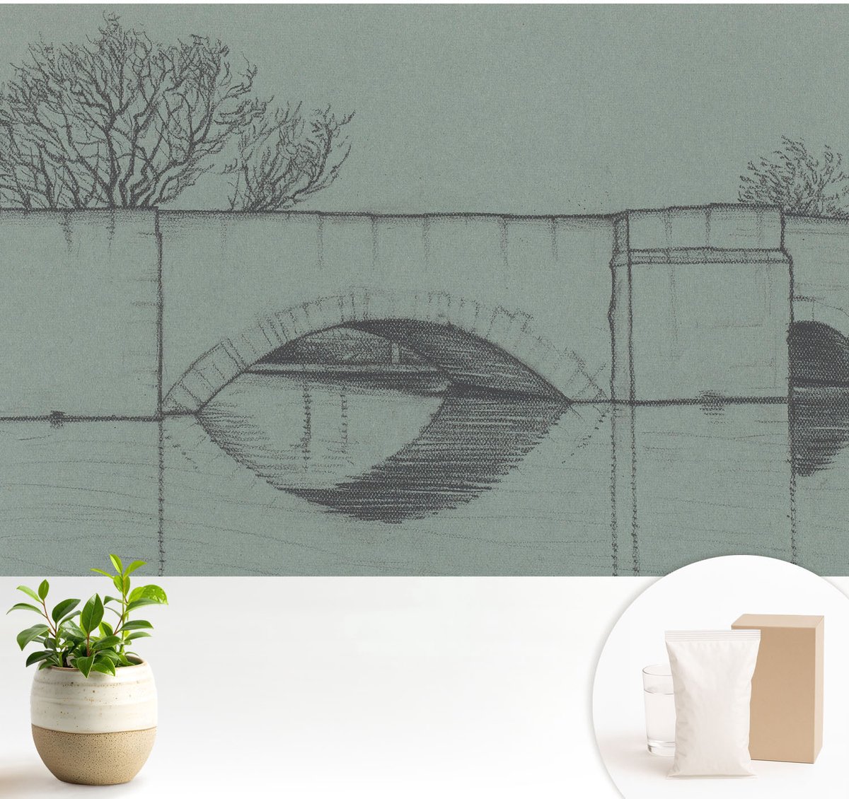 Wallfluent Fotobehang - Grijs Vliesbehang - 104x70 cm - Boogbrug Fotobehang Vlies - Hal behang Architectuur - Muurschildering - Woonkamer behang