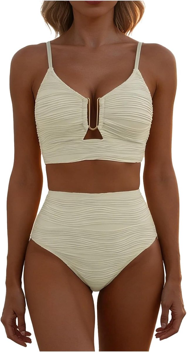 Tweedelige bikini hoge taille V-hals plooien detail comfortabel badpak stijlvol zomer strand vakantie