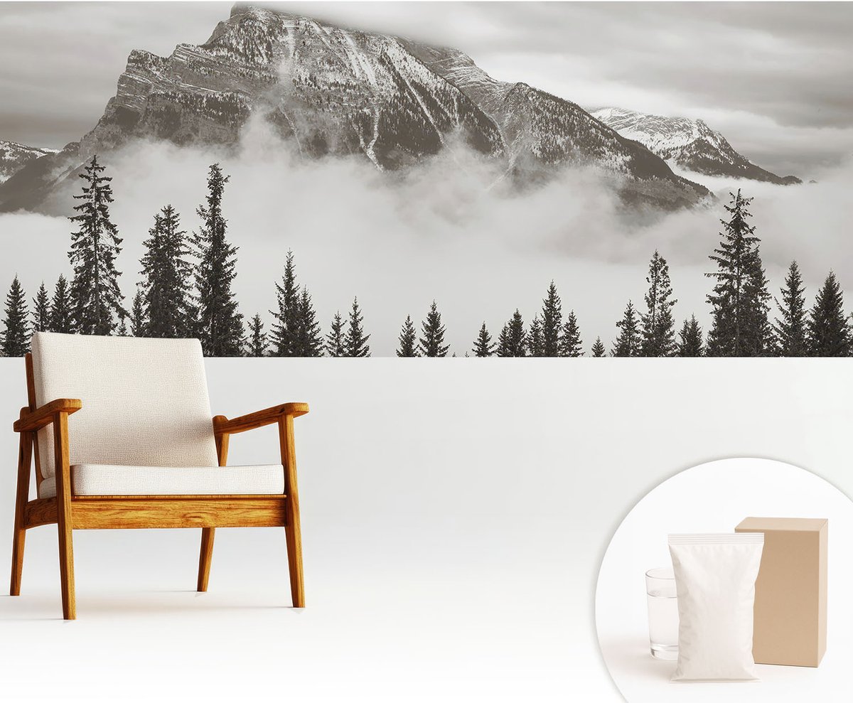 Wallfluent Fotobehang - Zwart-Wit Vliesbehang - 250x104 cm - Berglandschap Muurschildering - Gang behang Landschappen - Fotobehang Vlies - Slaapkamer behang