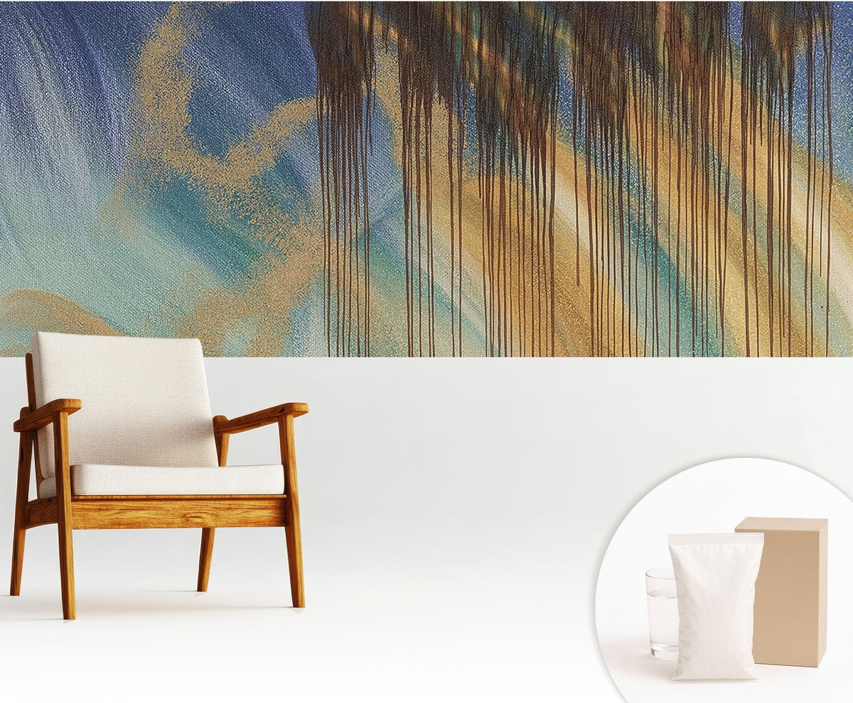 Wallfluent Fotobehang - Blauw Vliesbehang - 250x104 cm - Abstracte Compositie Fotobehang Vlies - Woonkamer behang Abstractie - Muurschildering - Hal behang