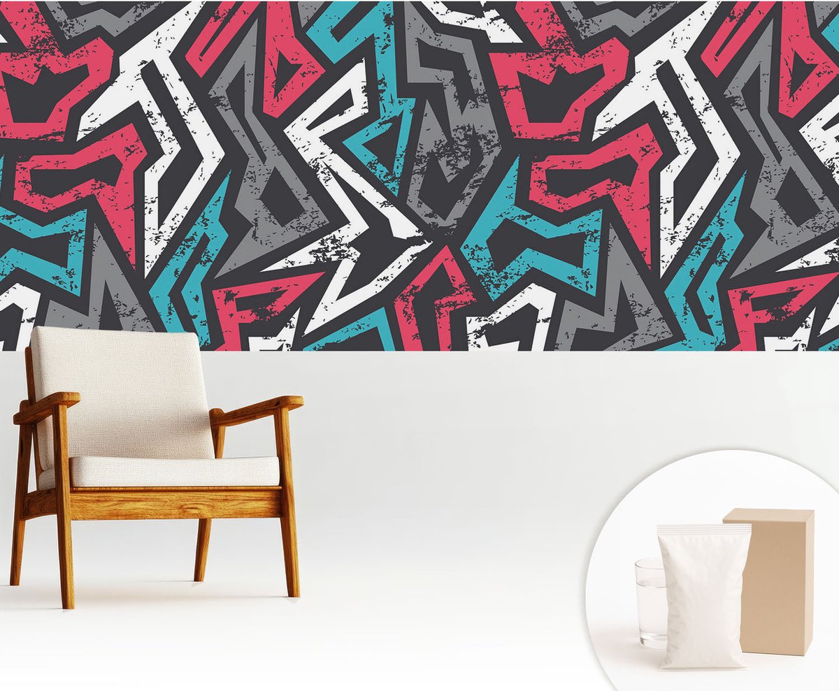 Wallfluent Fotobehang - Rood Vliesbehang - 250x104 cm - Abstracte Mozaïek Muurschildering - Gang behang Abstractie - Fotobehang Vlies - Gang behang