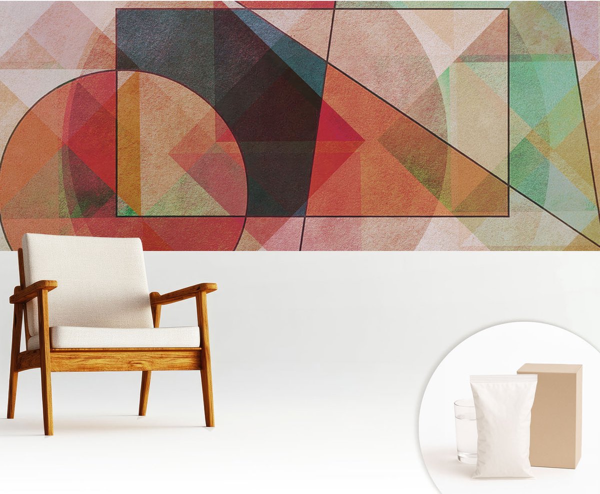 Wallfluent Fotobehang - Rood Vliesbehang - 250x104 cm - Geometrische Abstractie Muurschildering - Gang behang Abstractie - Fotobehang Vlies - Slaapkamer behang