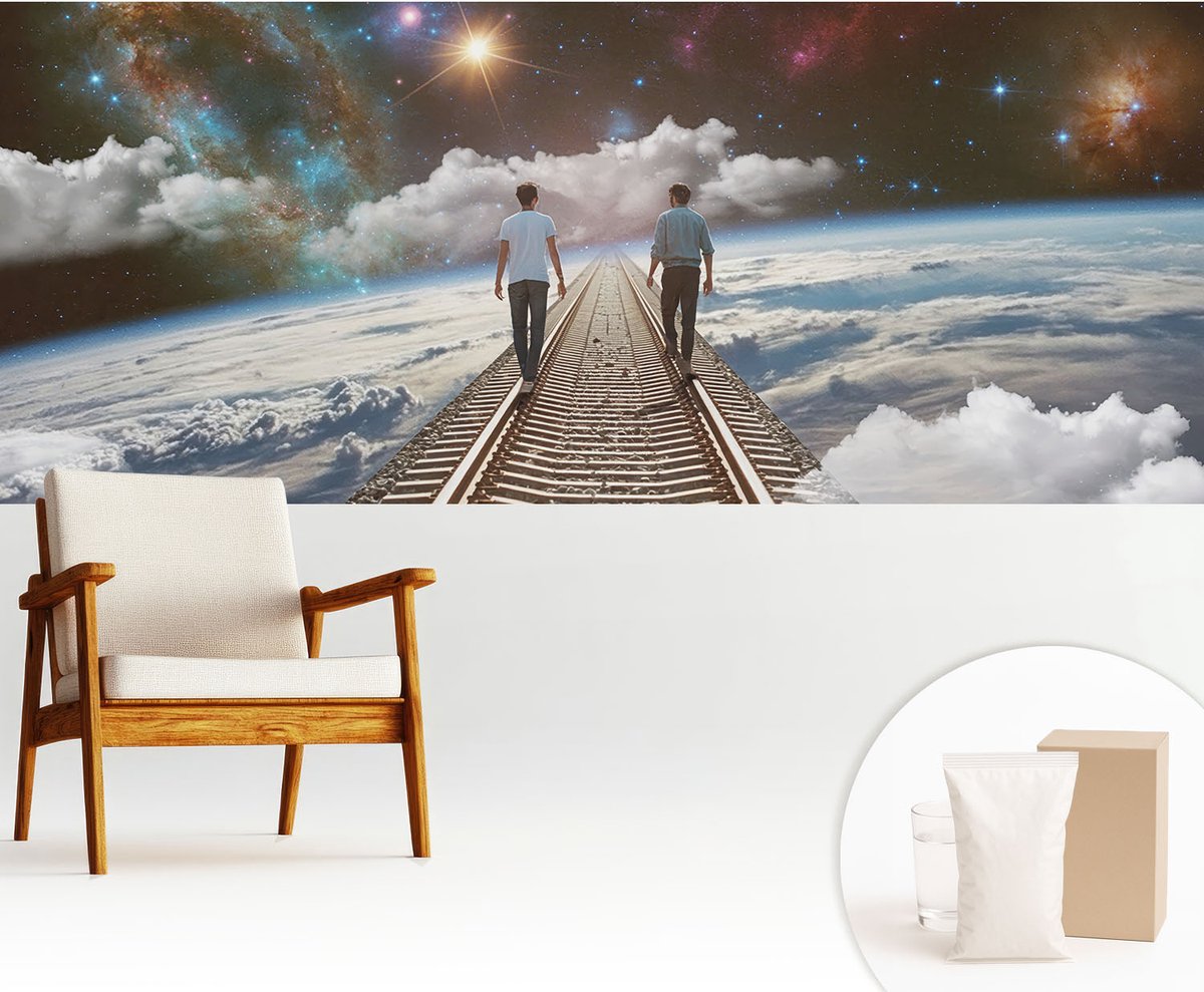 Wallfluent Fotobehang - Wit Vliesbehang - 250x104 cm - Ruimtereis Fotobehang Vlies - Woonkamer behang Kosmos - Muurschildering - Woonkamer behang