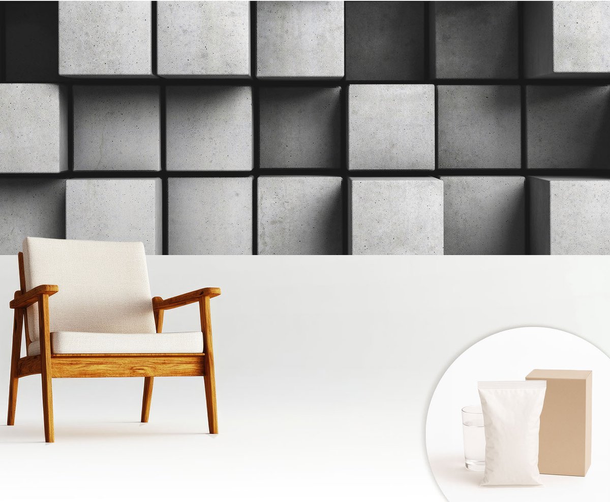 Wallfluent Fotobehang - Grijs Vliesbehang - 250x104 cm - Geometrische Kubussen Muurschildering - Slaapkamer behang Geometrie - Fotobehang Vlies - Slaapkamer behang