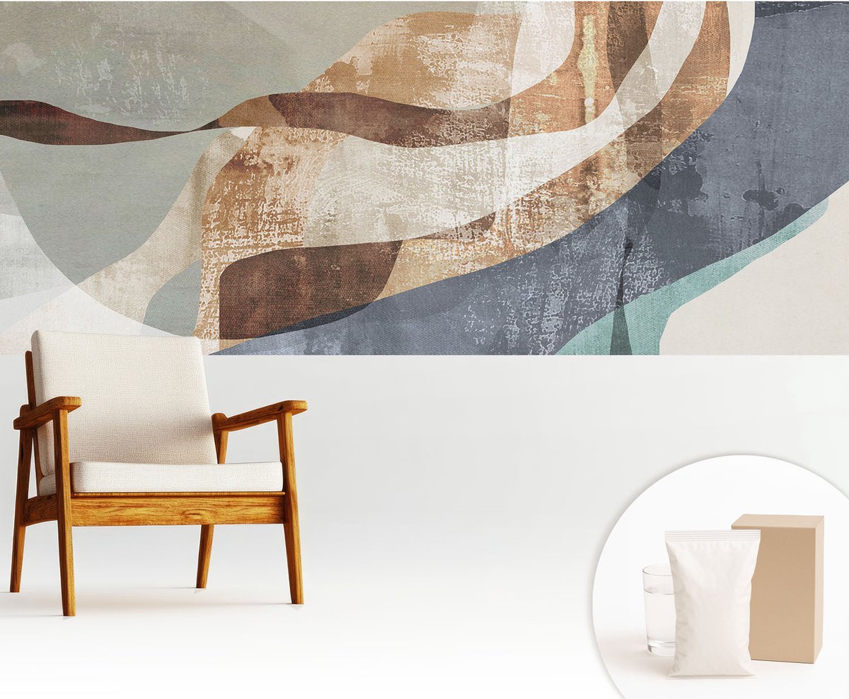 Wallfluent Fotobehang - Grijs Vliesbehang - 250x104 cm - Abstracte Compositie Fotobehang Vlies - Woonkamer behang Abstractie - Muurschildering - Hal behang