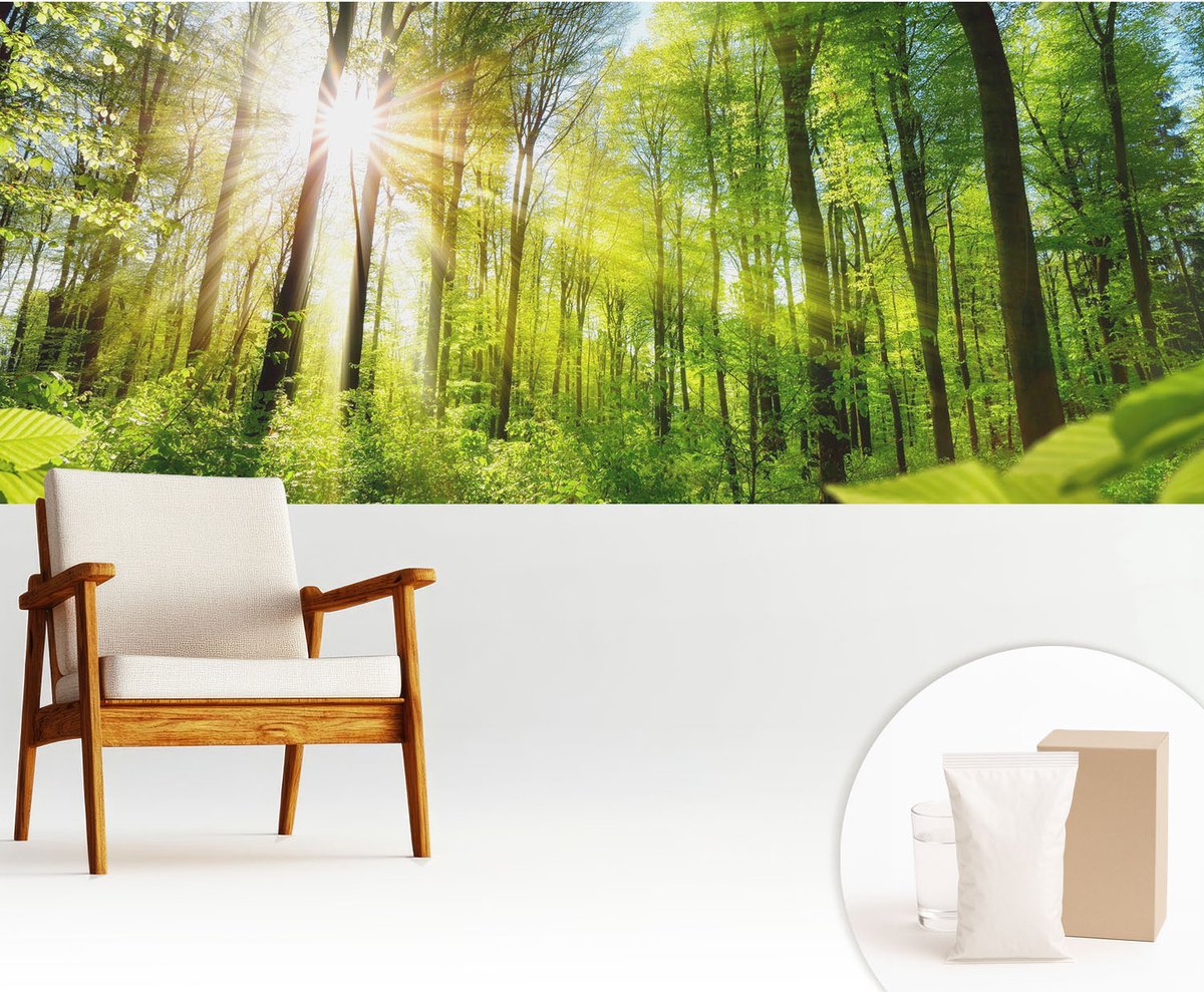 Wallfluent Fotobehang - Groente Vliesbehang - 250x104 cm - Boslicht Muurschildering - Slaapkamer behang Landschappen - Fotobehang Vlies - Slaapkamer behang