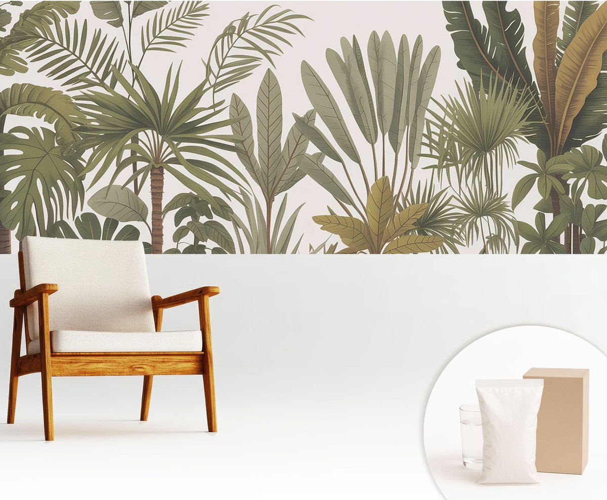 Wallfluent Fotobehang - Groente Vliesbehang - 250x104 cm - Exotische Bladeren Fotobehang Vlies - Woonkamer behang Bloemen En Planten - Muurschildering - Hal behang