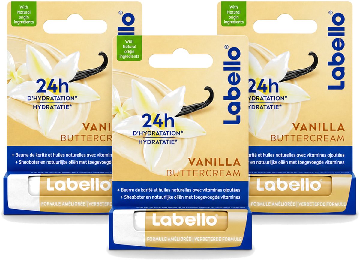 3 x Labello - Vanilla Buttercream - Lippenbalsem - Verzorgend & Verzachtend - 4.8 g - Voordeelverpakking - 3 stuks