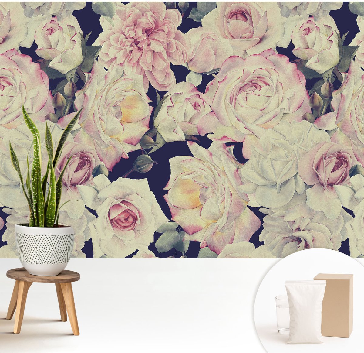 Wallfluent Fotobehang - Wit Vliesbehang - 208x146 cm - Bloemenboeket Fotobehang Vlies - Woonkamer behang Bloemen En Planten - Muurschildering - Hal behang