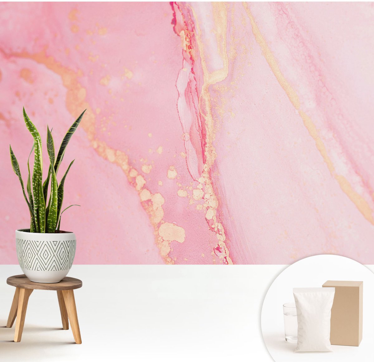 Wallfluent Fotobehang - Roze Vliesbehang - 208x146 cm - Pastel Abstractie Fotobehang Vlies - Hal behang Abstractie - Muurschildering - Woonkamer behang