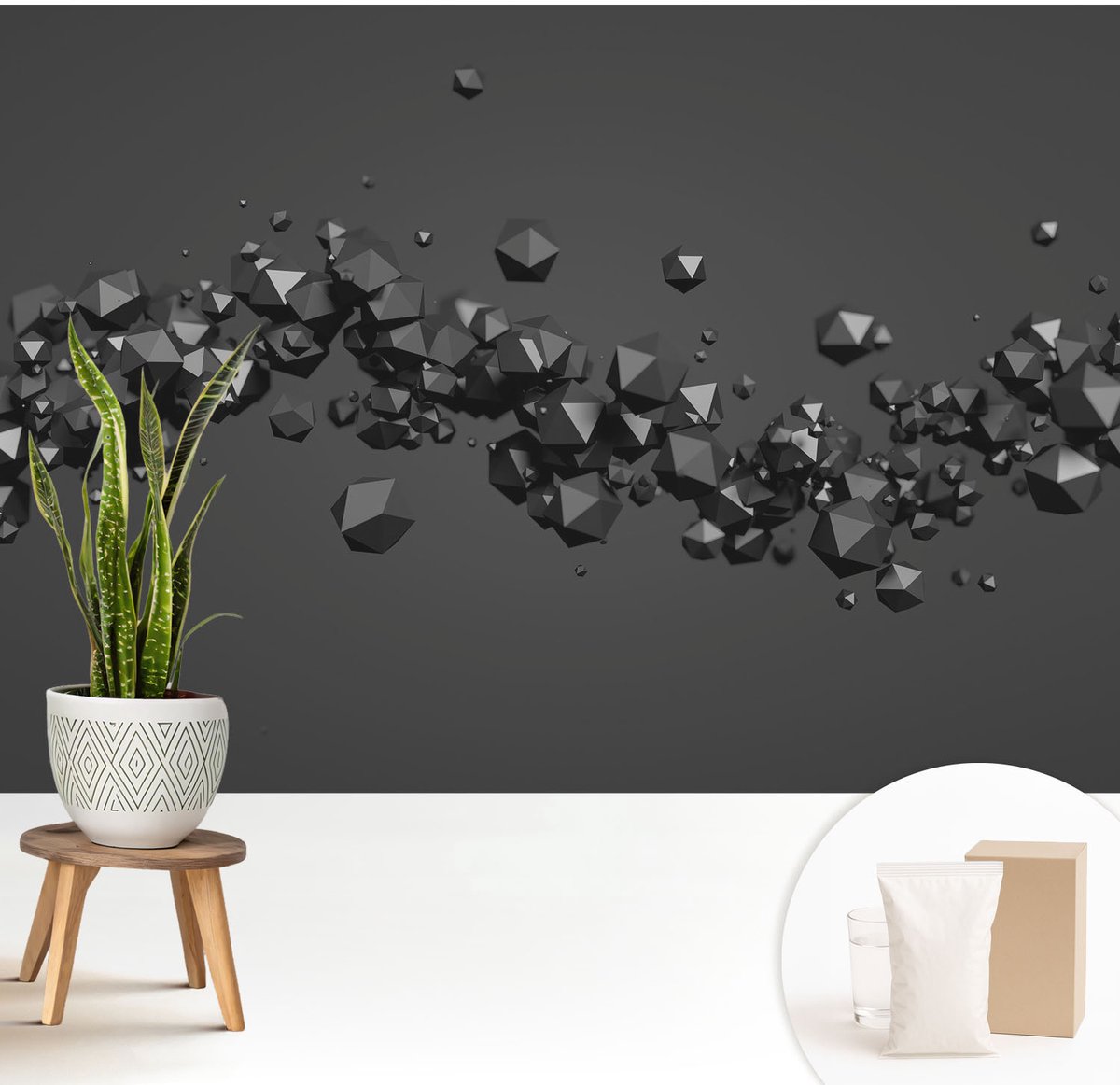 Wallfluent Fotobehang - Zwart Vliesbehang - 208x146 cm - Zwarte Klonten Fotobehang Vlies - Woonkamer behang Abstractie - Muurschildering - Hal behang