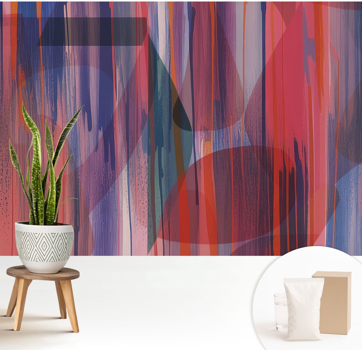 Wallfluent Fotobehang - Rood Vliesbehang - 208x146 cm - Regenboogstrepen Fotobehang Vlies - Hal behang Abstractie - Muurschildering - Hal behang