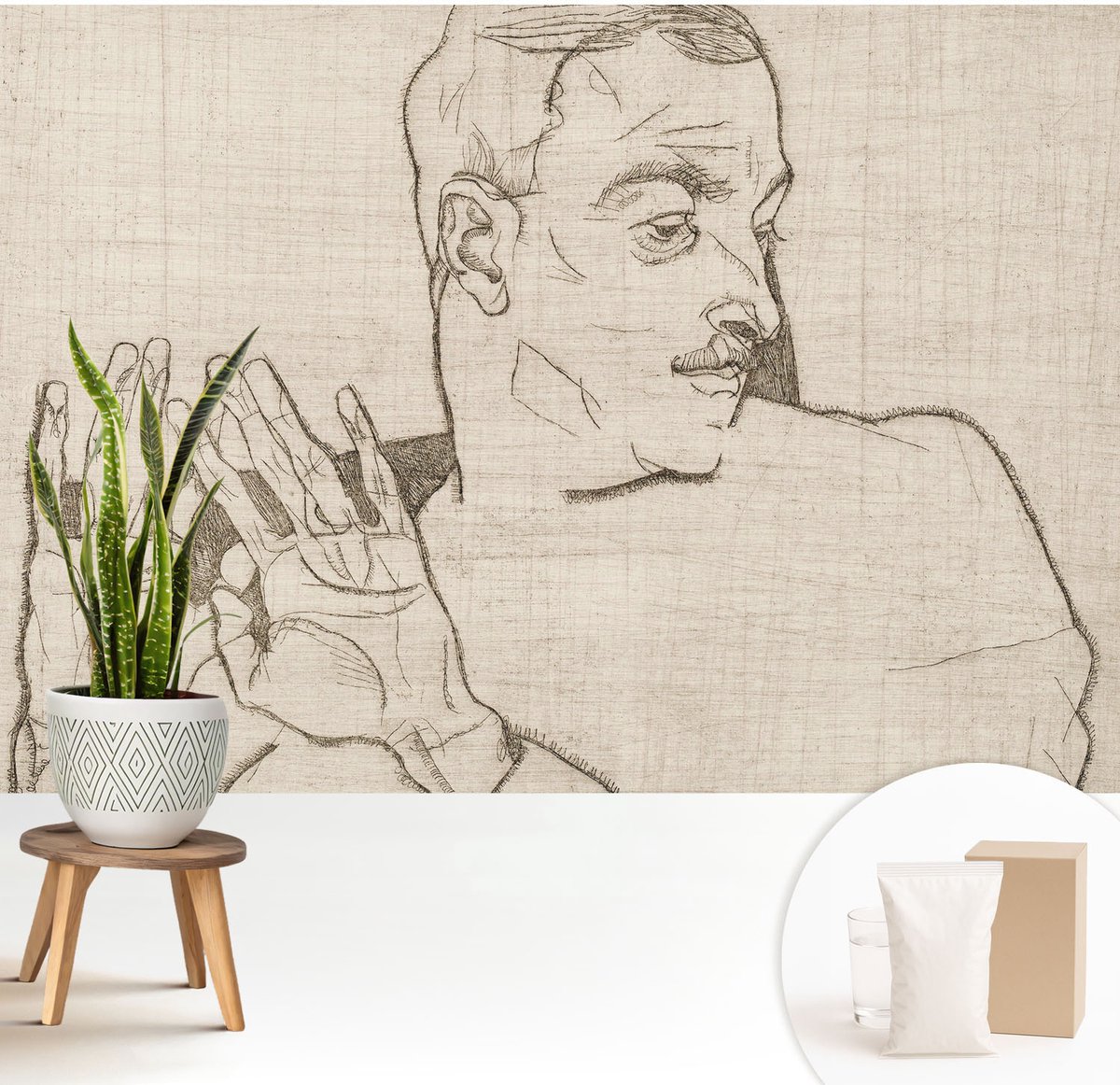 Wallfluent Fotobehang - Wit Vliesbehang - 208x146 cm - Een Onderscheidend Karakter Fotobehang Vlies - Woonkamer behang Deel - Muurschildering - Hal behang
