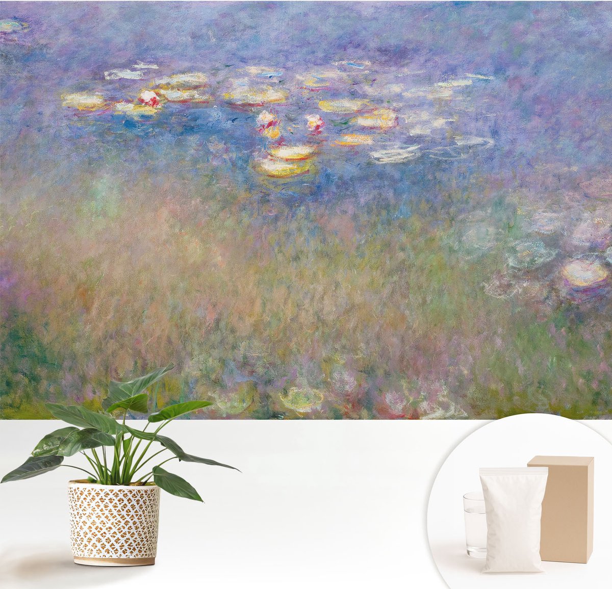 Wallfluent Fotobehang - Groente Vliesbehang - 152x104 cm - Waterlelies Fotobehang Vlies - Hal behang Bloemen En Planten - Muurschildering - Woonkamer behang