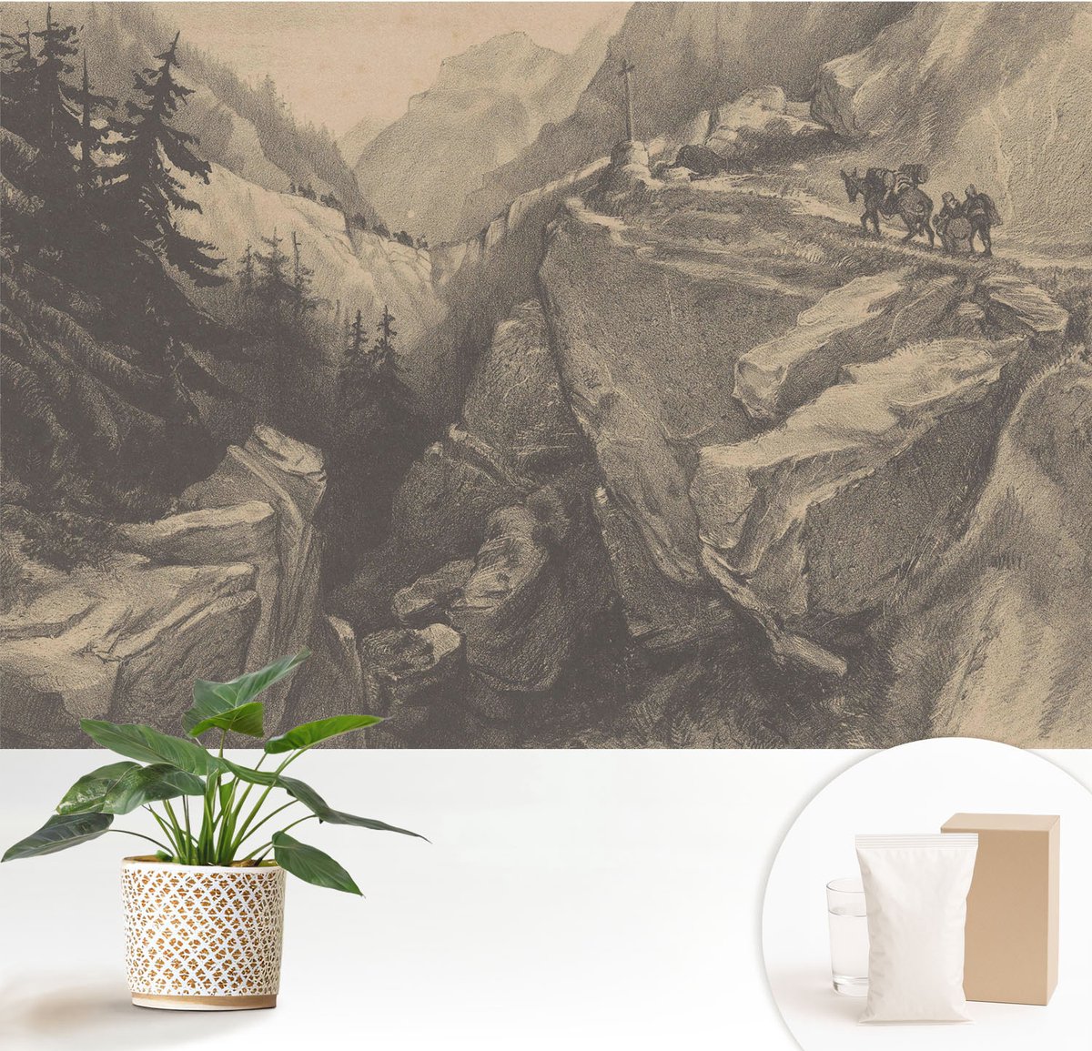 Wallfluent Fotobehang - Grijs Vliesbehang - 152x104 cm - Schilderachtige Bergen Fotobehang Vlies - Hal behang Landschappen - Muurschildering - Hal behang