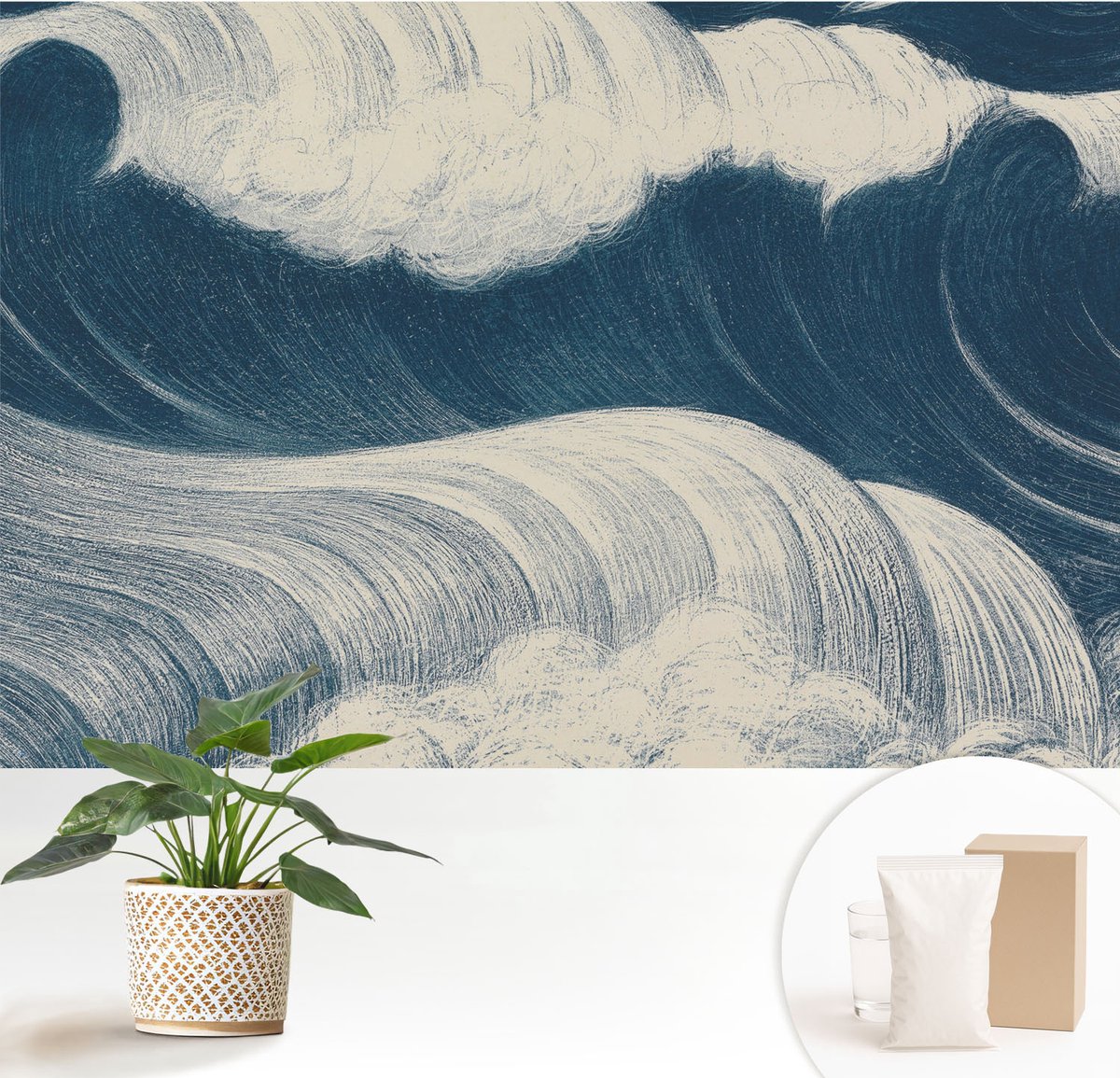 Wallfluent Fotobehang - Marine Vliesbehang - 152x104 cm - Zeegolven Fotobehang Vlies - Hal behang Deel - Muurschildering - Hal behang