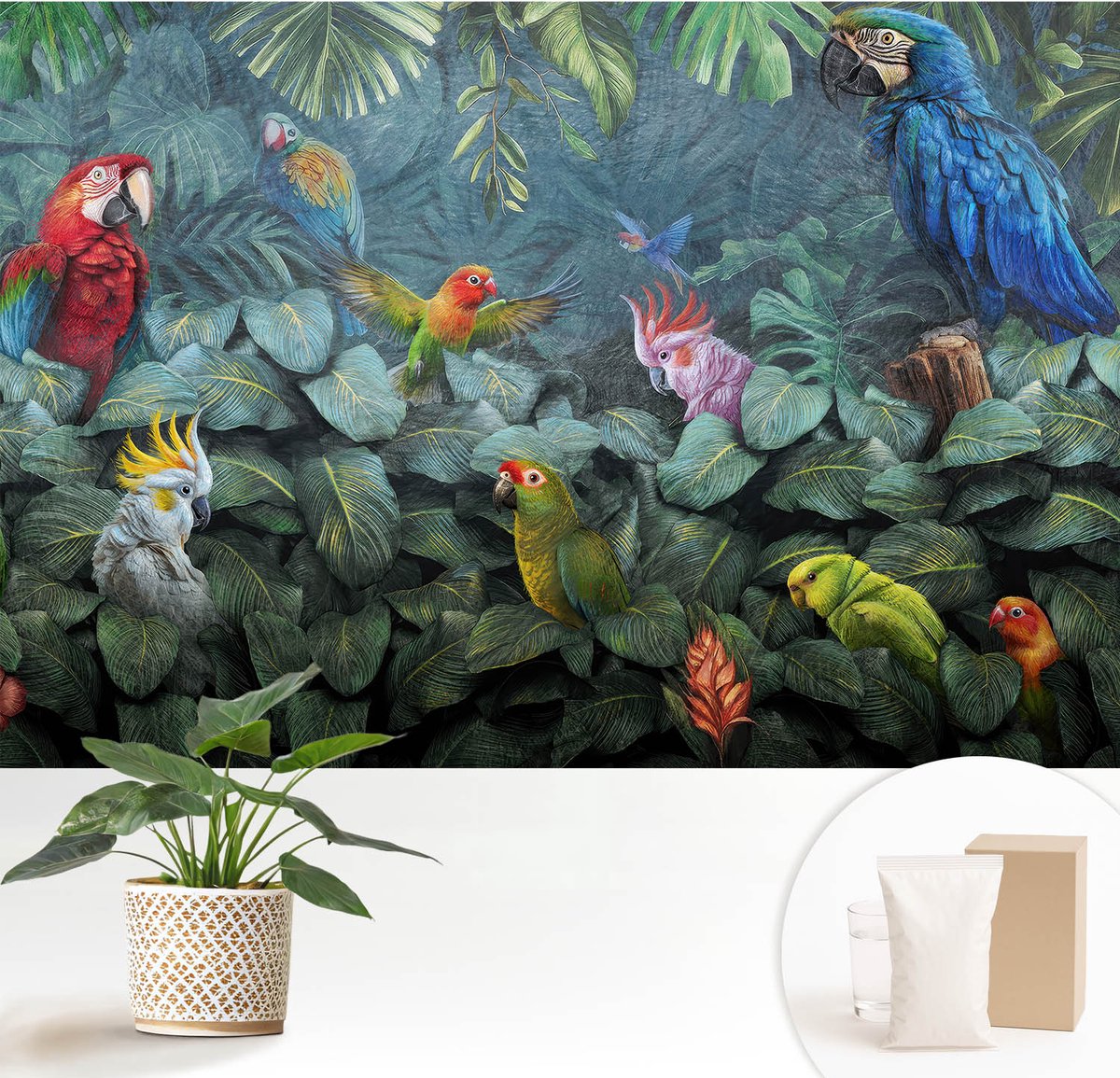 Wallfluent Fotobehang - Groente Vliesbehang - 152x104 cm - Exotische Jungle Fotobehang Vlies - Hal behang Dieren - Muurschildering - Woonkamer behang