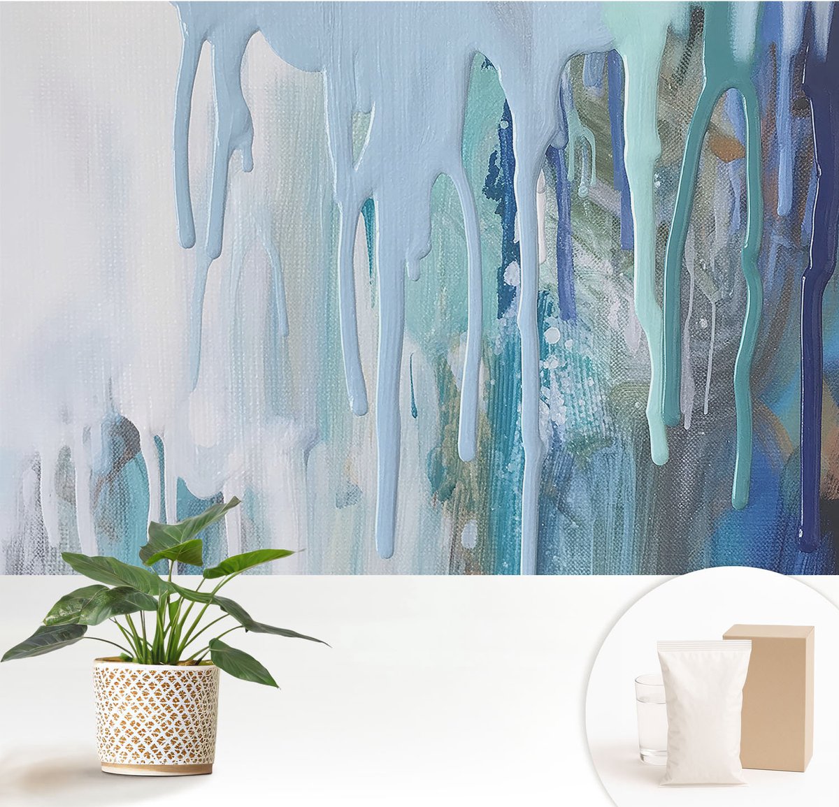 Wallfluent Fotobehang - Wit Vliesbehang - 152x104 cm - Blauwe Watervallen Muurschildering - Gang behang Abstractie - Fotobehang Vlies - Gang behang