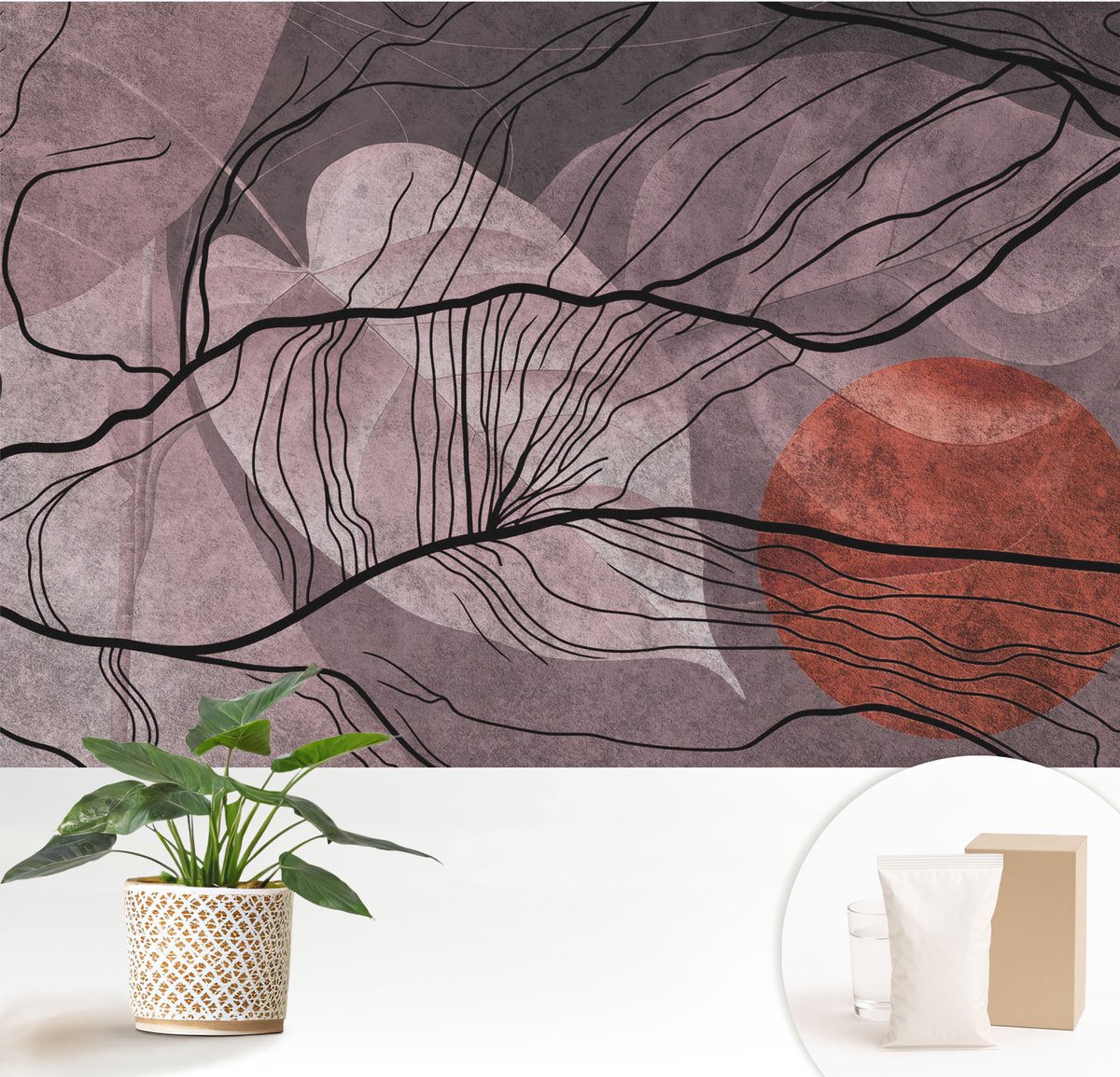 Wallfluent Fotobehang - Grijs Vliesbehang - 152x104 cm - Energetische Abstractie Muurschildering - Slaapkamer behang Abstractie - Fotobehang Vlies - Gang behang