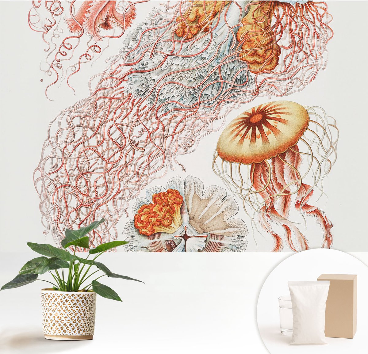 Wallfluent Fotobehang - Rood Vliesbehang - 152x104 cm - Sierkwal Muurschildering - Slaapkamer behang Natuur - Fotobehang Vlies - Gang behang