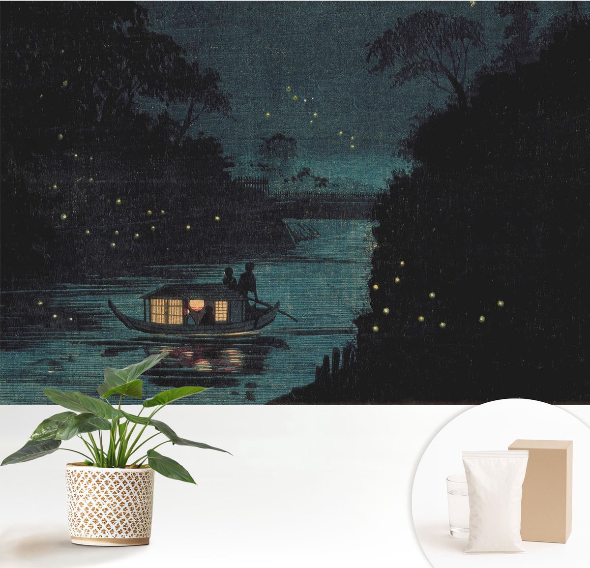 Wallfluent Fotobehang - Marine Vliesbehang - 152x104 cm - Avondlichten Fotobehang Vlies - Hal behang Landschappen - Muurschildering - Hal behang