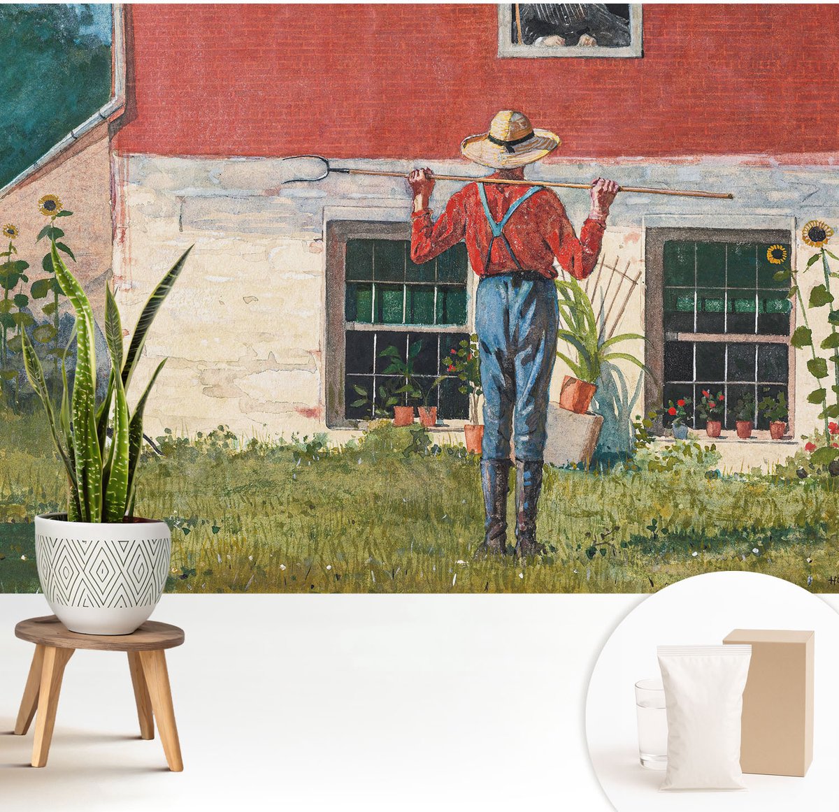 Wallfluent Fotobehang - Grijs Vliesbehang - 208x146 cm - Dorpsscène Fotobehang Vlies - Hal behang Landschappen - Muurschildering - Woonkamer behang