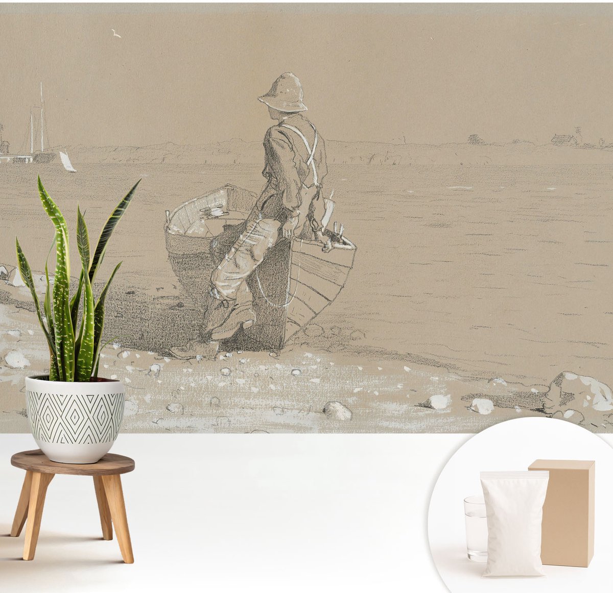 Wallfluent Fotobehang - Grijs Vliesbehang - 208x146 cm - Nostalgische Scène Muurschildering - Slaapkamer behang Landschappen - Fotobehang Vlies - Slaapkamer behang