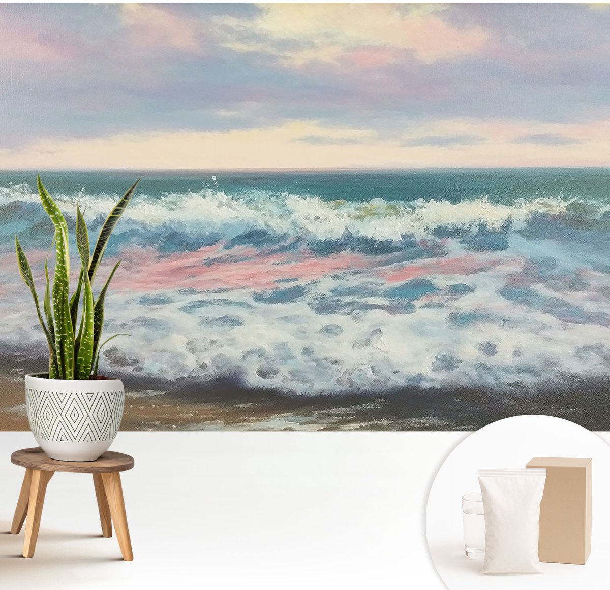 Wallfluent Fotobehang - Blauw Vliesbehang - 208x146 cm - Zeegezicht Fotobehang Vlies - Woonkamer behang Landschappen - Muurschildering - Hal behang