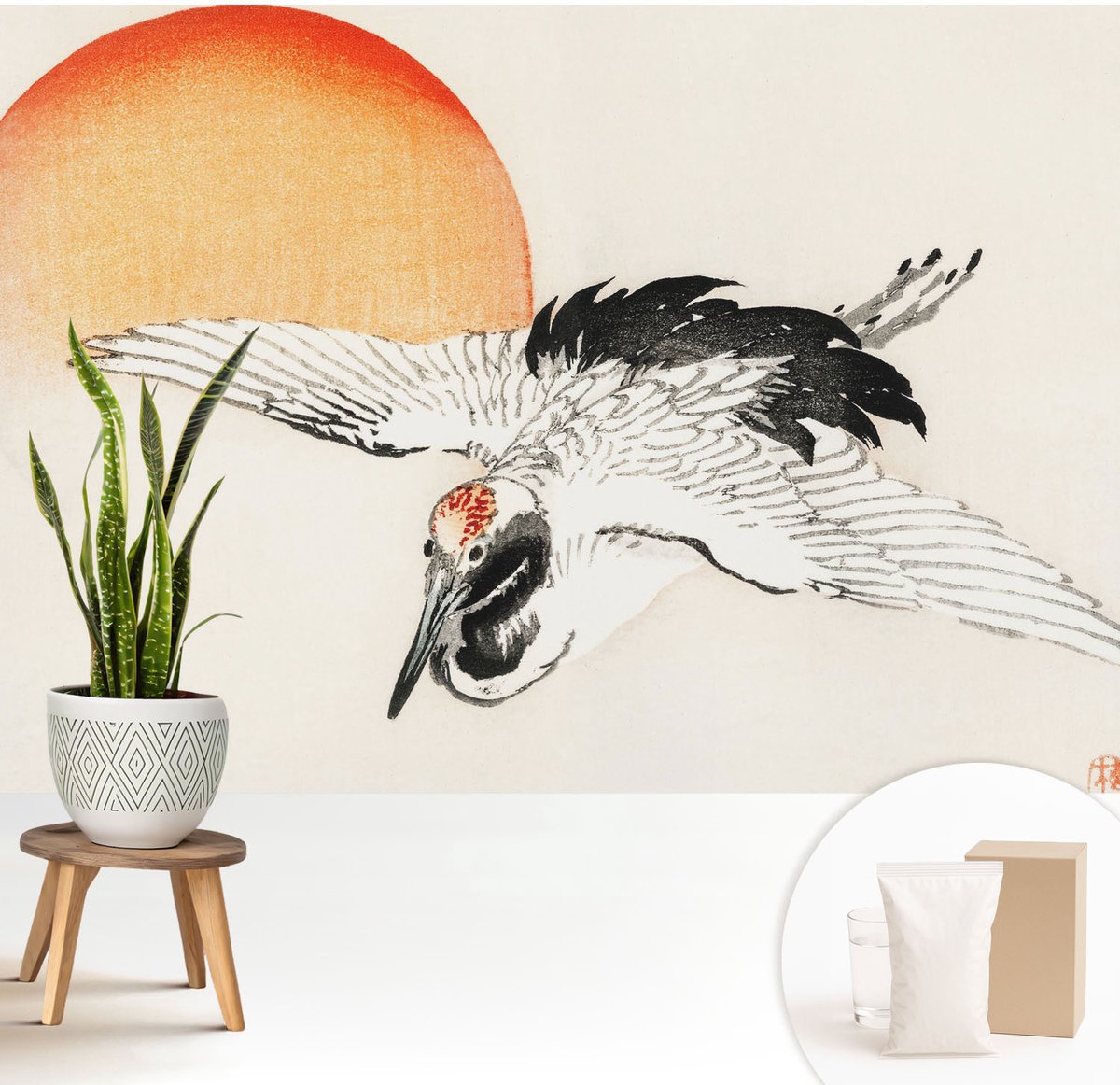 Wallfluent Fotobehang - Wit Vliesbehang - 208x146 cm - Elegante Kraan Muurschildering - Slaapkamer behang Deel - Fotobehang Vlies - Gang behang