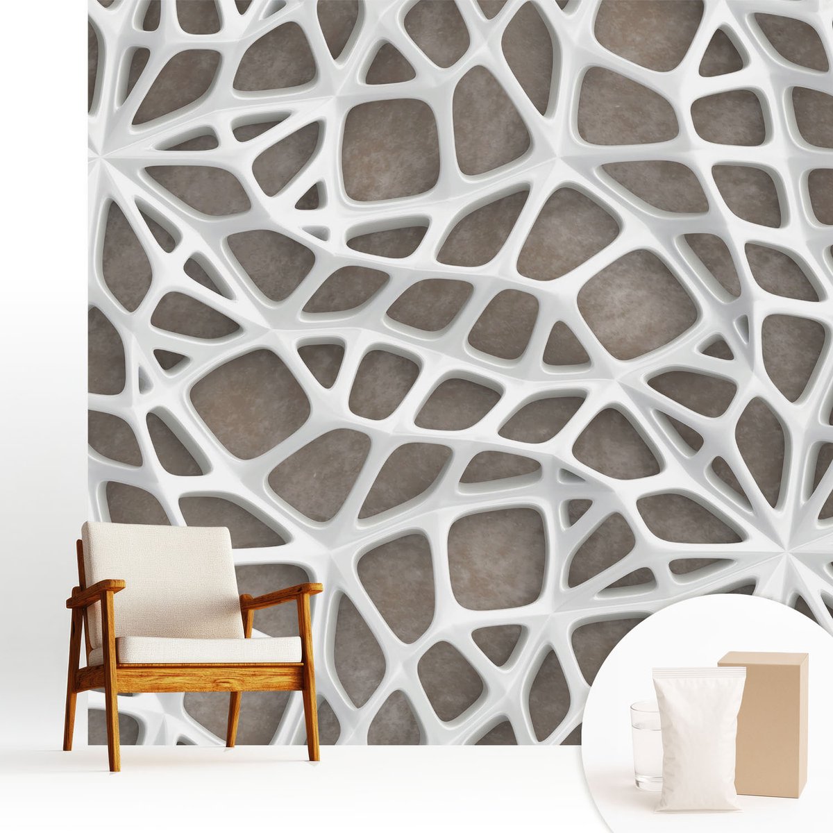 Wallfluent Fotobehang - Wit Vliesbehang - 250x250 cm - Geometrisch Netwerk Muurschildering - Slaapkamer behang Achtergronden En Patronen - Fotobehang Vlies - Slaapkamer behang