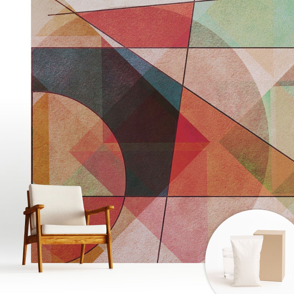 Wallfluent Fotobehang - Rood Vliesbehang - 250x250 cm - Geometrische Abstractie Muurschildering - Gang behang Abstractie - Fotobehang Vlies - Slaapkamer behang