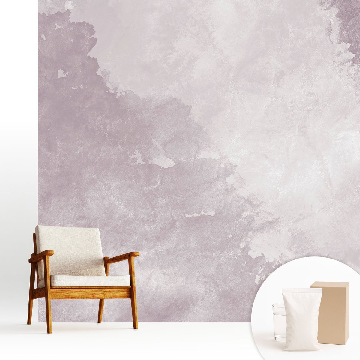 Wallfluent Fotobehang - Grijs Vliesbehang - 250x250 cm - Paarse Abstractie Fotobehang Vlies - Hal behang Achtergronden En Patronen - Muurschildering - Woonkamer behang