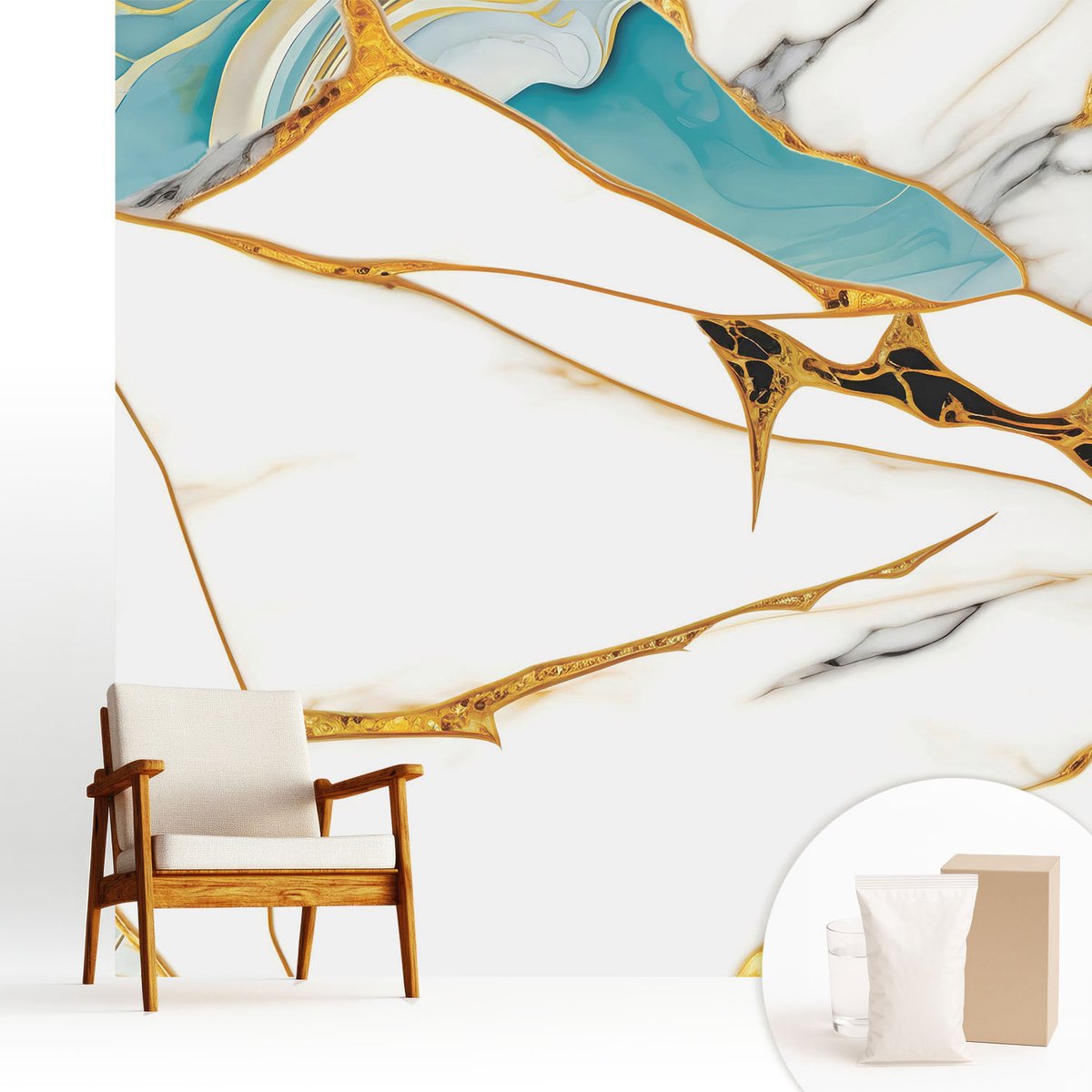 Wallfluent Fotobehang - Wit Vliesbehang - 250x250 cm - De Elegantie Van Marmer Fotobehang Vlies - Woonkamer behang Abstractie - Muurschildering - Woonkamer behang