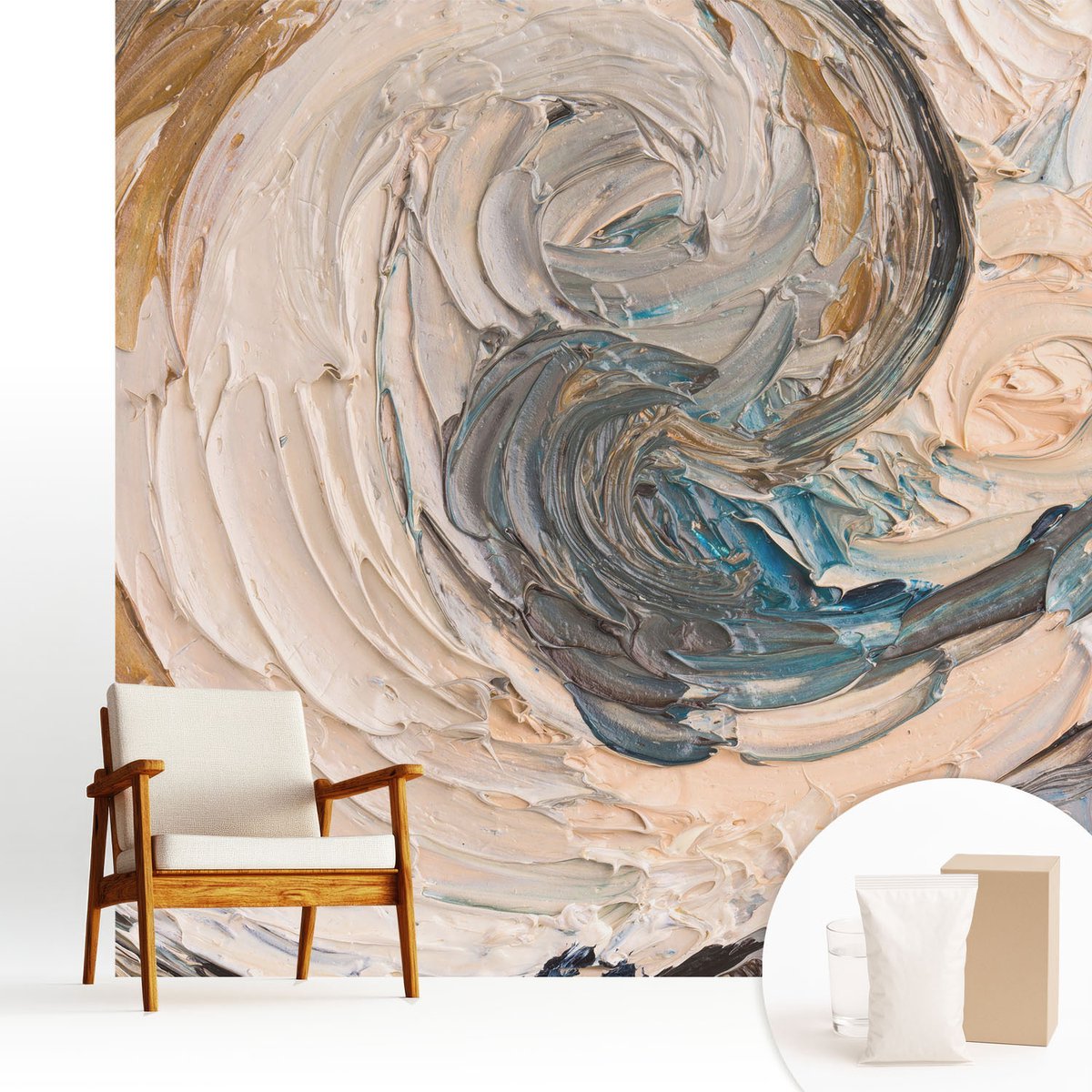 Wallfluent Fotobehang - Grijs Vliesbehang - 250x250 cm - Kleurrijke Wervelingen Fotobehang Vlies - Woonkamer behang Abstractie - Muurschildering - Woonkamer behang