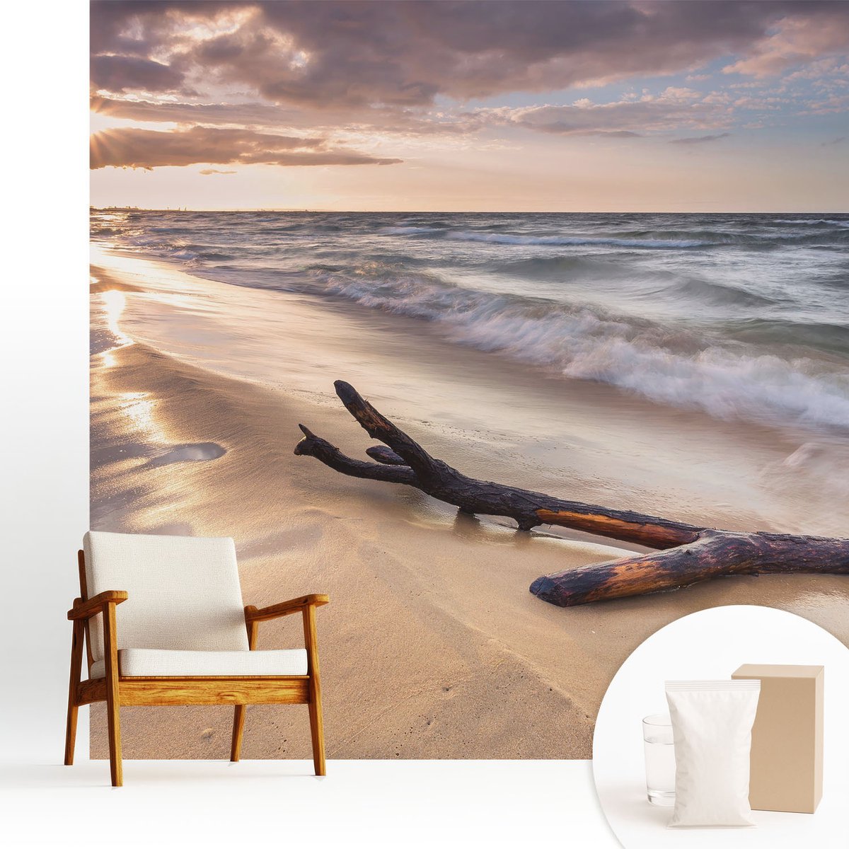 Wallfluent Fotobehang - Blauw Vliesbehang - 250x250 cm - Weststrand Muurschildering - Slaapkamer behang Landschappen - Fotobehang Vlies - Gang behang