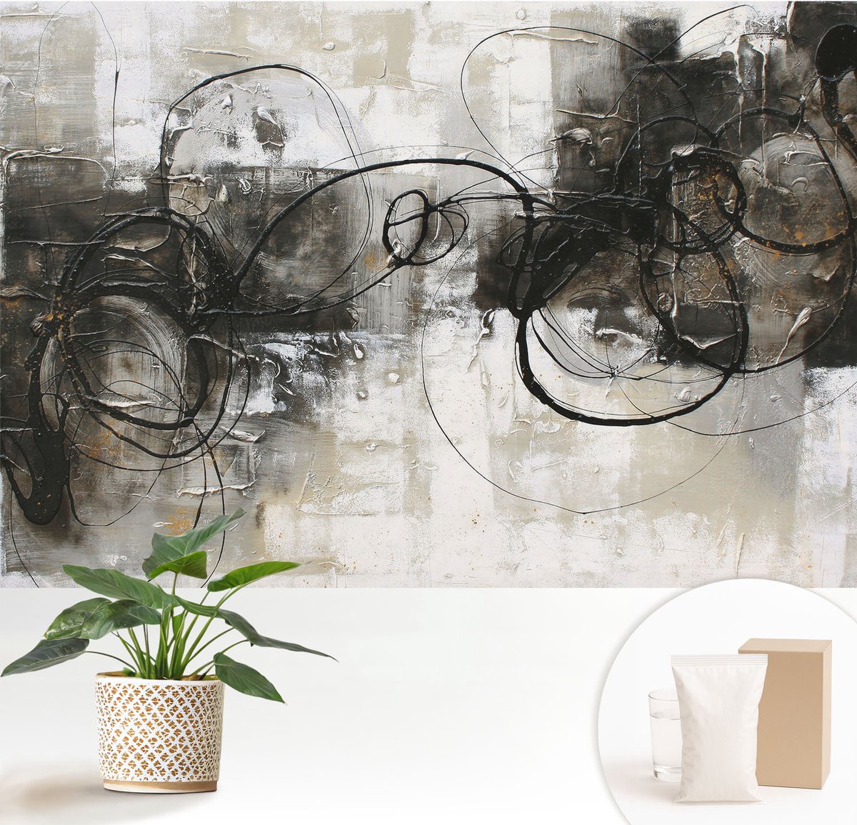 Wallfluent Fotobehang - Zwart Vliesbehang - 152x104 cm - Abstracte Wervel Fotobehang Vlies - Woonkamer behang Abstractie - Muurschildering - Woonkamer behang