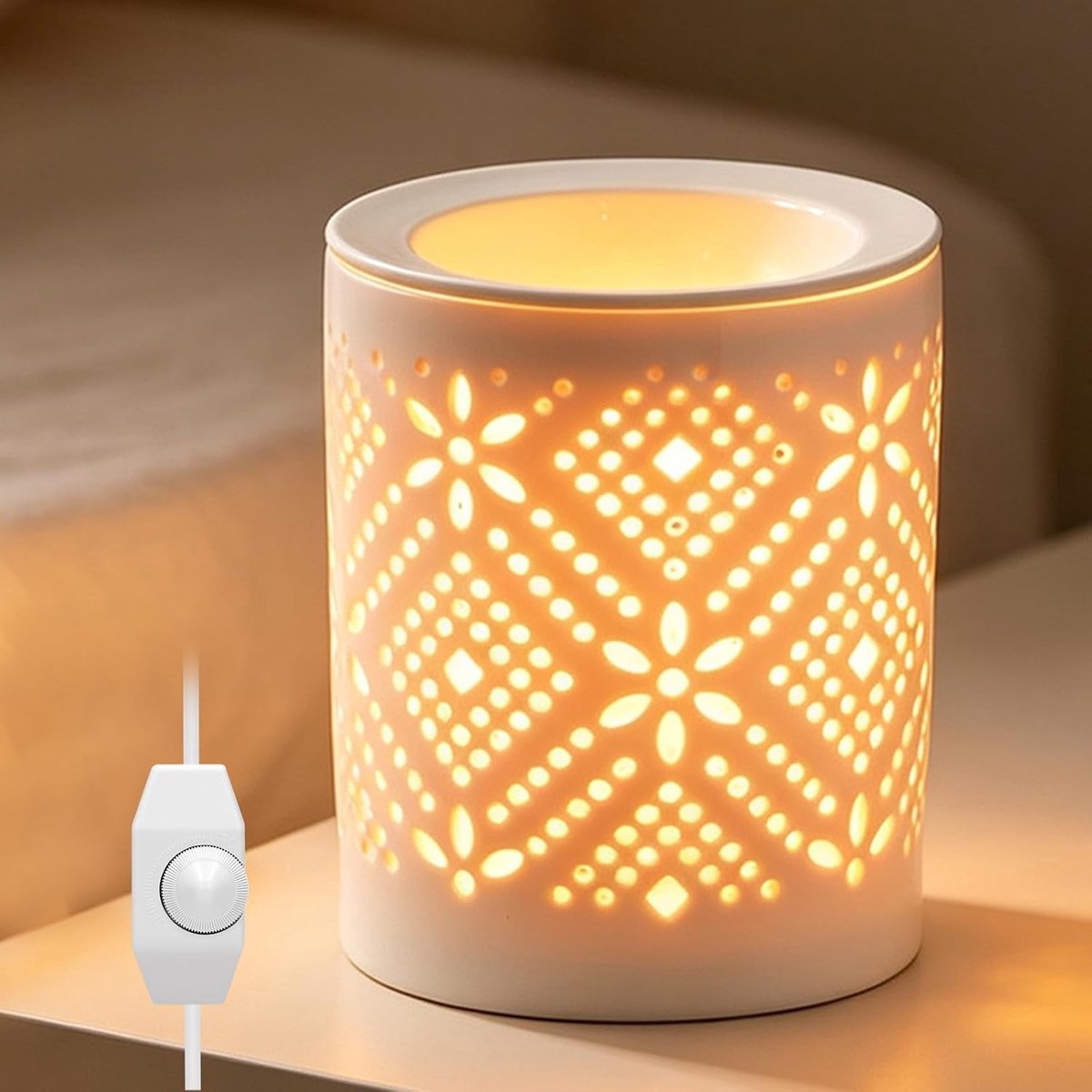 Elektrische Geurlamp - Keramiek - 13 x 10.8 cm - Elegante Wasbrander met Dimmfunctie - Voor Woonkamer, Badkamer en Slaapkamer
