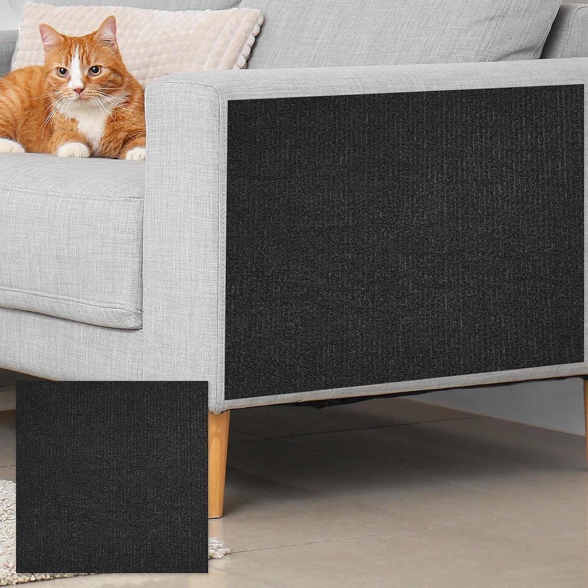 Zelfklevende krabmat voor katten, 1 rol, 236 x 236 inch, bankbescherming tegen kattenklauwen, voor doe-het-zelf, bank, muur, deuren, krabmat, zwart