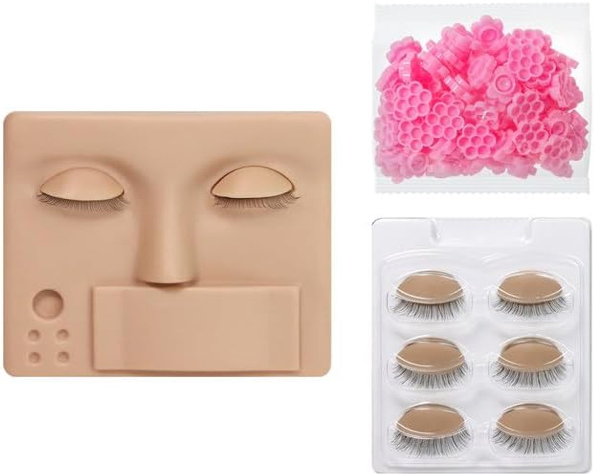 Mannequinkop Vervangende Oogleden Mannequin Hoofd Oefenen Training voor Wimperverlenging met 4 Paren Verwijderbare Ogen(Head B-Skin)