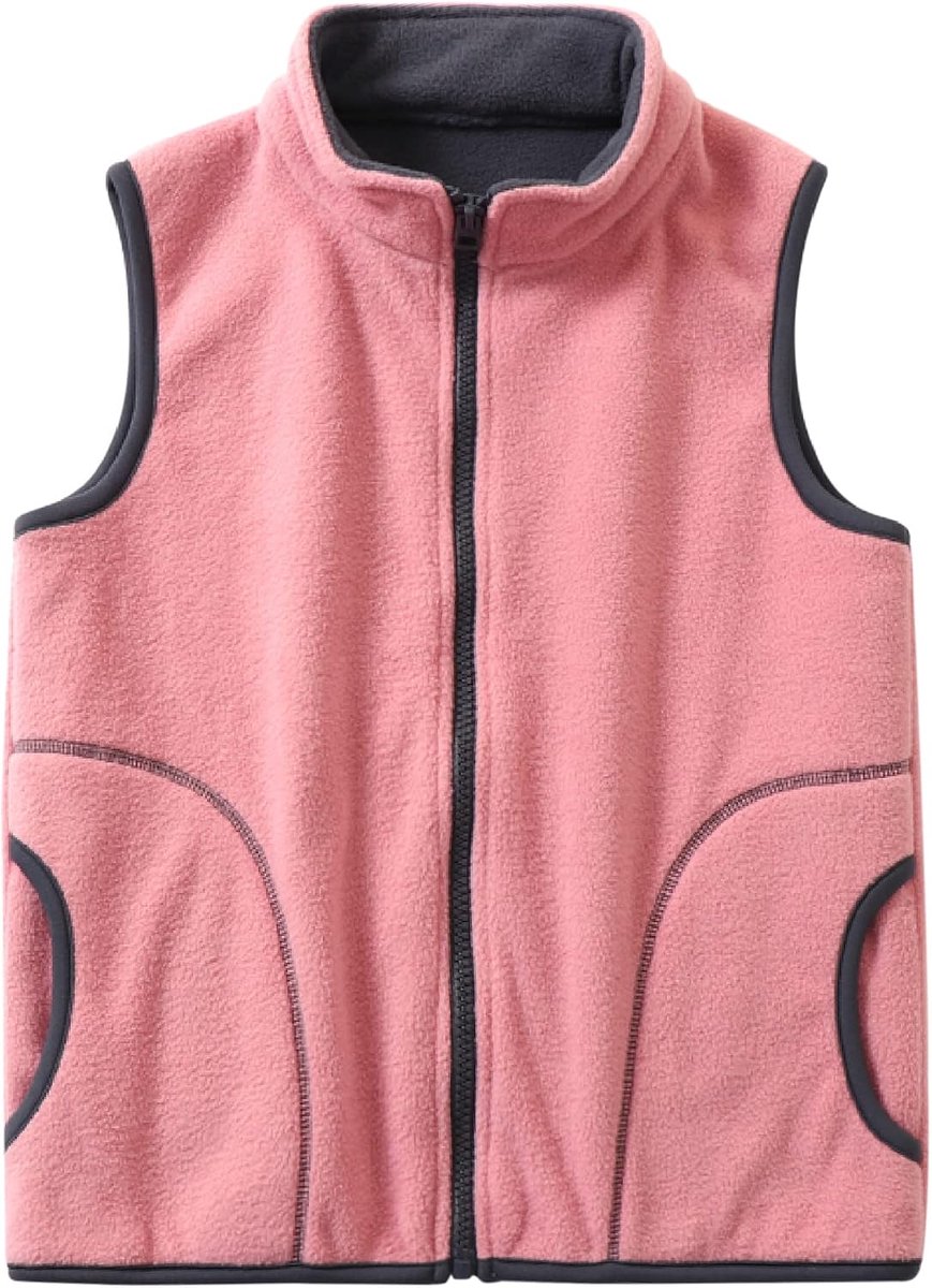 Fleecevest voor kinderen, jongens, meisjes, opstaande kraag, ritssluiting, dubbellaags polar fleece, mouwloos kinderjack, effen