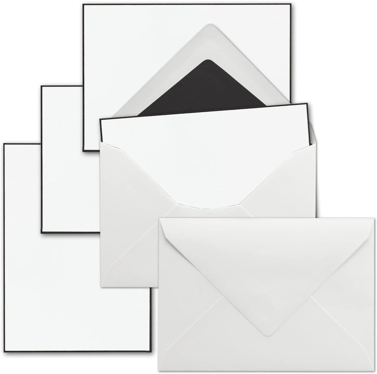 25 x rouwkaartensets - DIN A6 enkele kaarten met witte enveloppen DIN C6, zwart gevoerd - condolatiekaarten met handgemaakte zwarte rand