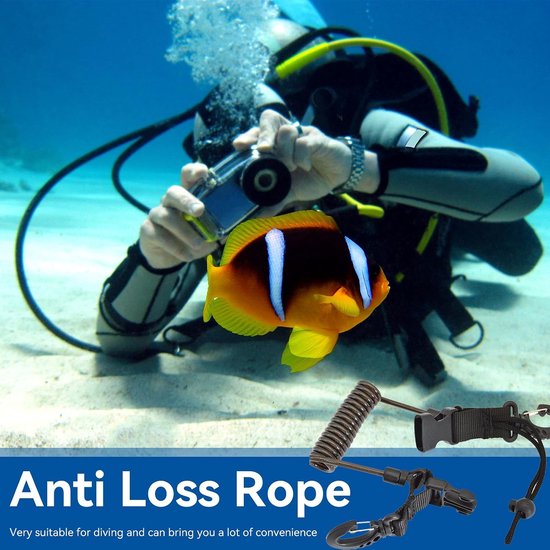 2 duikcamera's, anti-verlieskabel, duiken, spiraalkabel, duikuitrusting, koord, duikaccessoires, met clips, snelsluiting voor duiken, snorkelen, klimmen, onderwatercamera — afbeelding 5