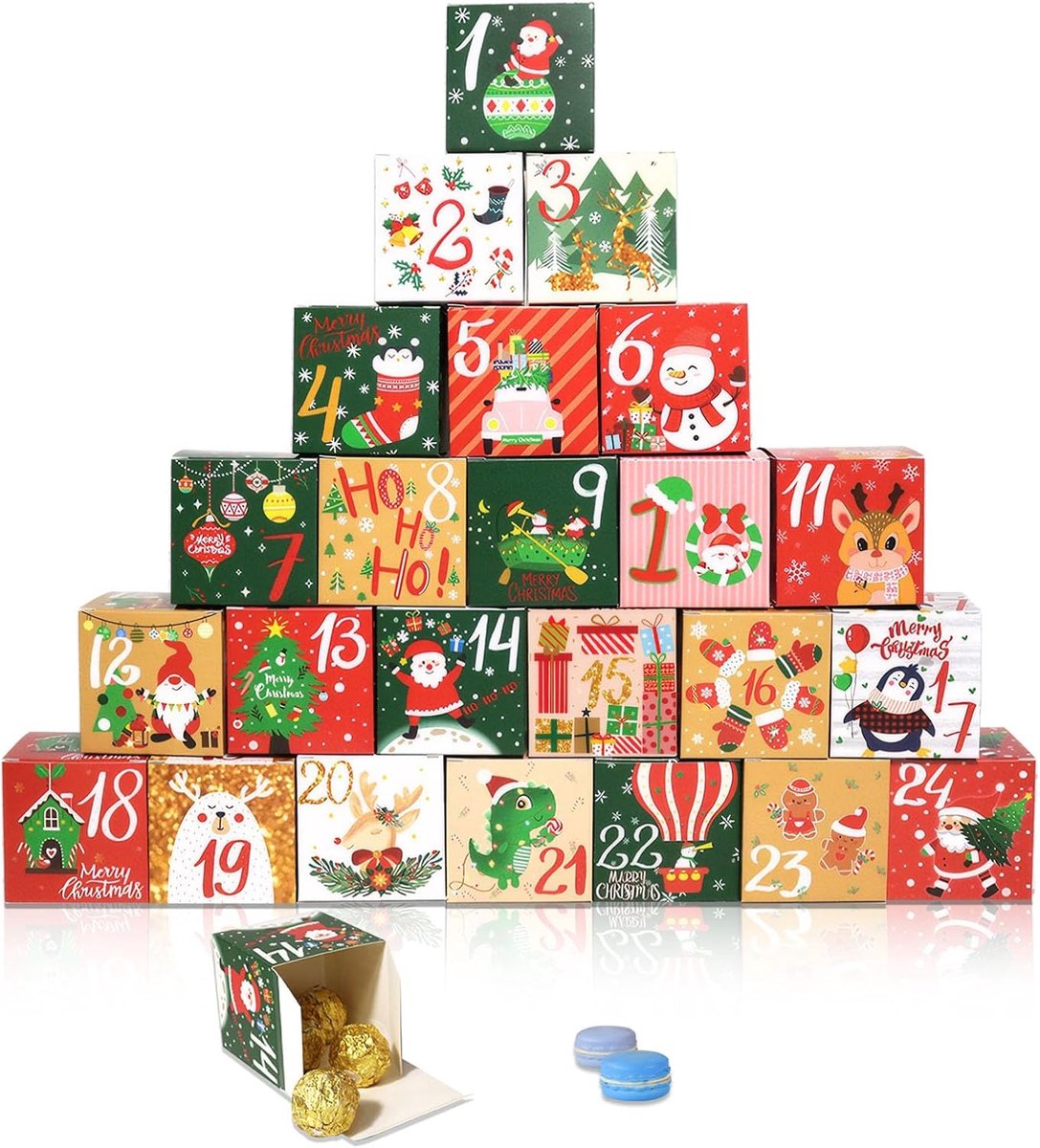 Adventskalender Om Te Vullen, 24 Adventskalenderdozen, Mooie DIY Adventskalendern, Kerstdecoratie, Vullen Kerstcadeaus en Verrassingen voor Feestelijke Vreugde en Anticipatie