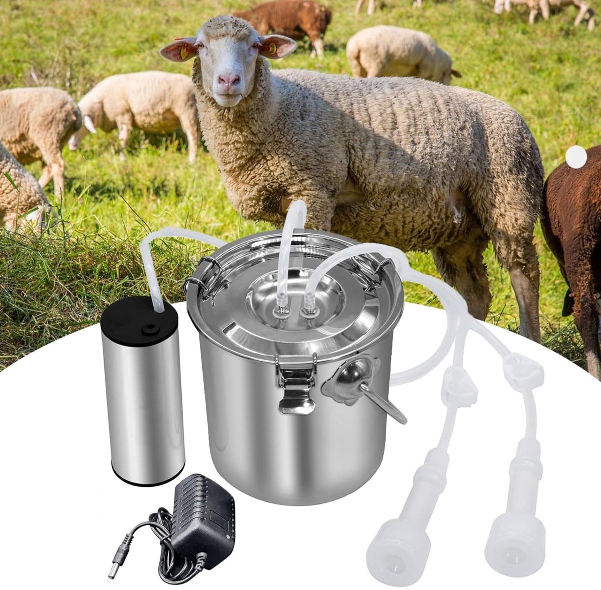 Melkmachine, 5 l, koe, melkmachine voor geiten, vacuümpomp met emmer, tank of container, draagbare bionische melkmachine voor geiten, impulsmelkmachine voor schapen en melkkoeien