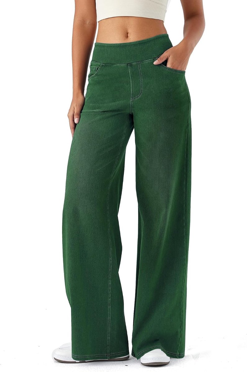 Jeans Broek met Wijde Pijpen,Baggy Denim Broek hoge taille en Meerdere Zakken, Rechte Buis, Losse Pasvorm, Hoge Elasticiteit Casual Vrouwen Jeans Met