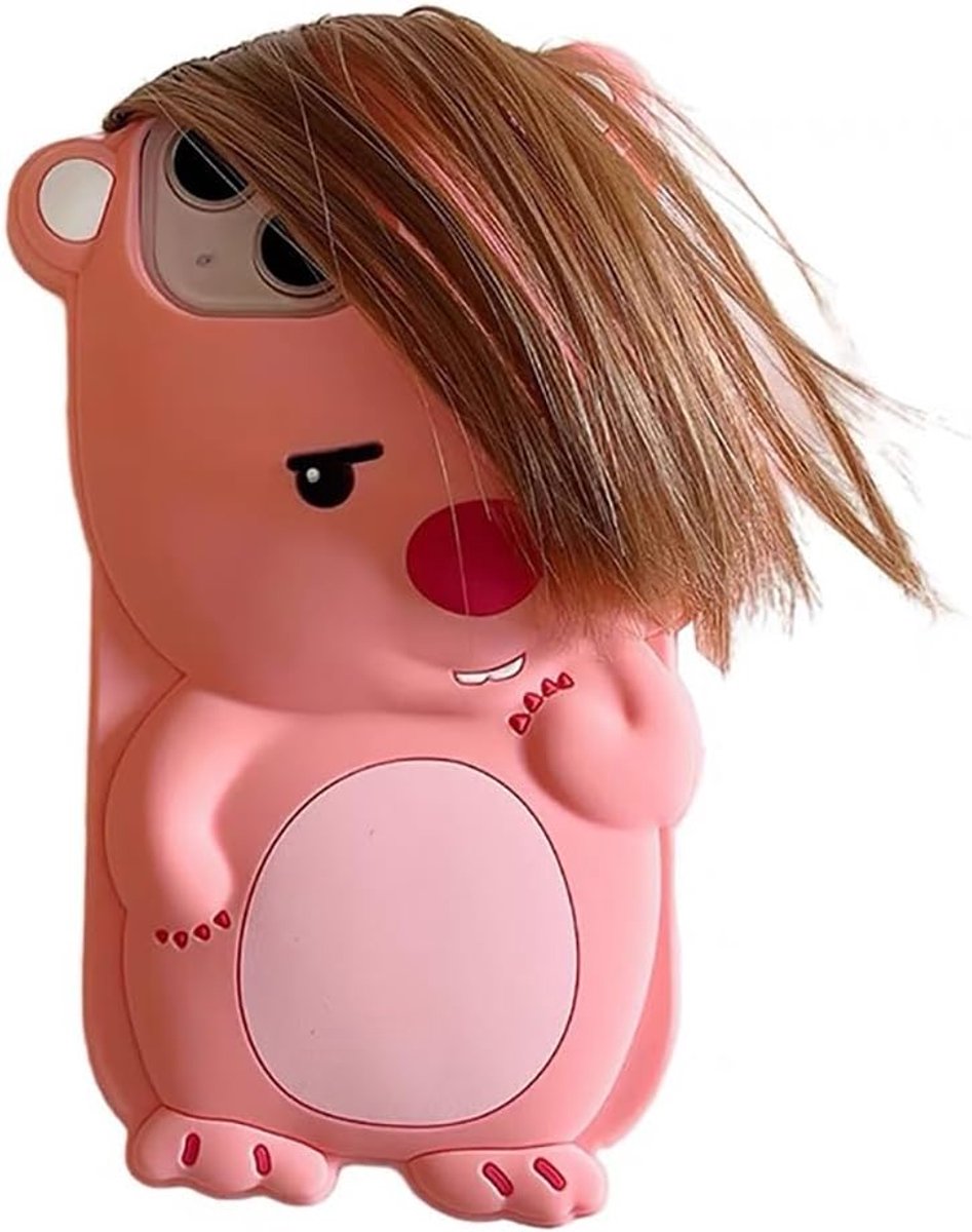 Hoesje voor iPhone 12/12 Pro, schattige 3D Kawaii telefoonhoesjes grappige lelijke bever cartoon cover met sleutelhanger, zachte siliconen gel valbescherming hoesje vrouwen meisjes voor