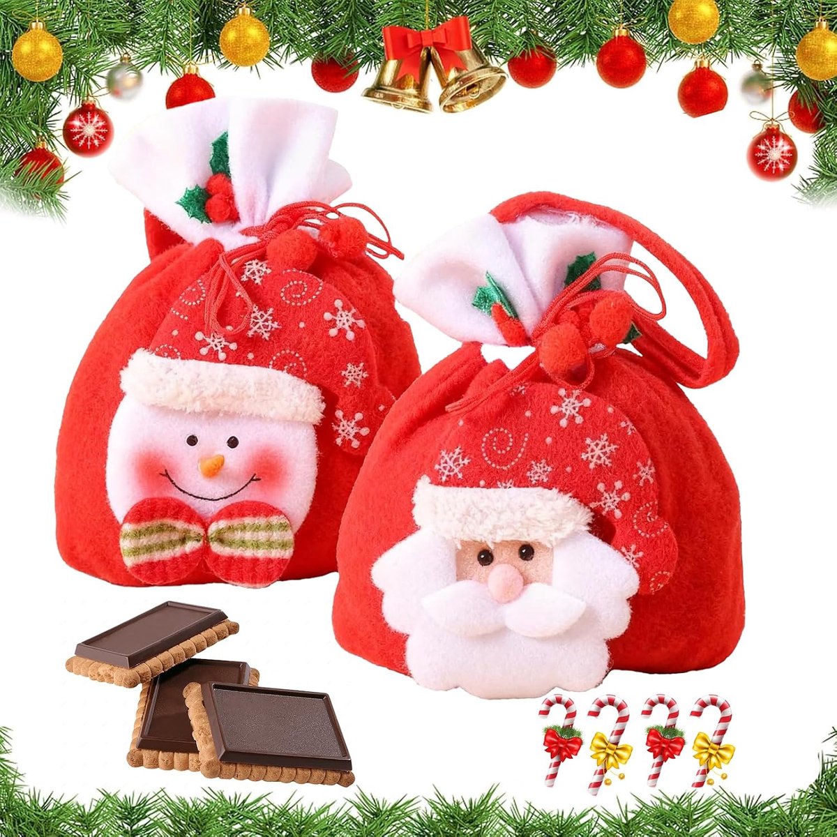 2 stuks kerstzakjes, kleurrijke cadeauzakjes, snoepzakjes voor kerstdecoratie voor feestjes, Kerstmis en feesten