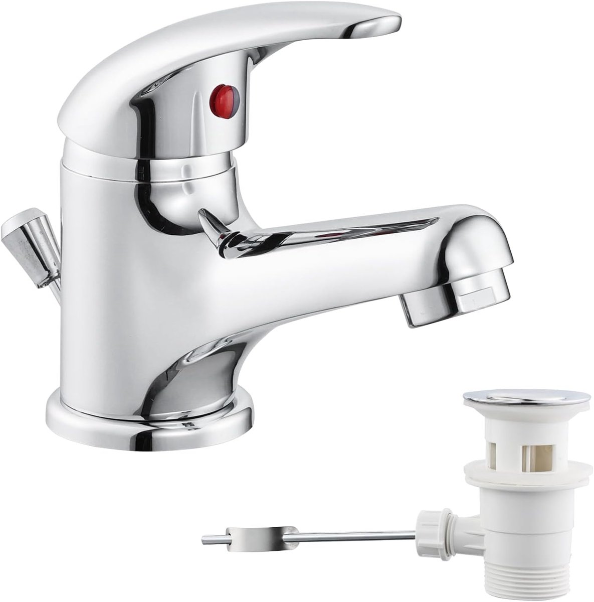 Kraan badkamer met trekstang, kleine eengreeps wastafelarmatuur met afvoergarnituur, eenhandsmengkraan, wastafel, mini-armatuur, badkamerkraan mengkraan, wastafelmengkraan voor badkamer, gasttoilet