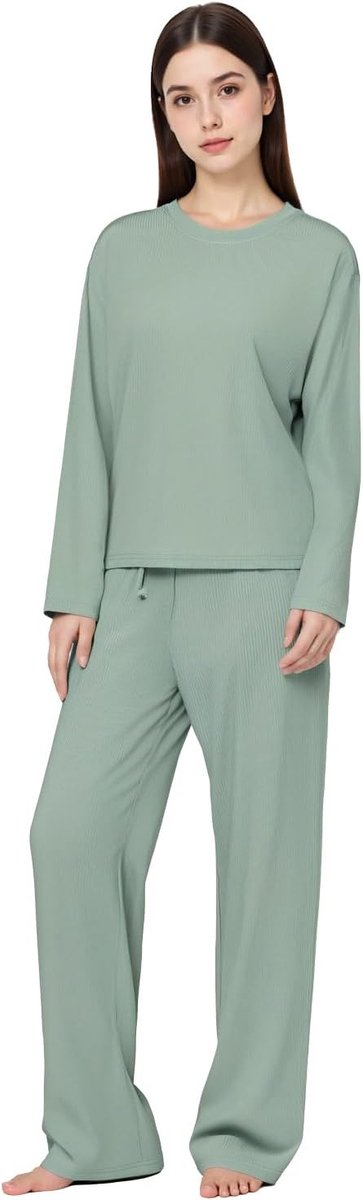 Pyjama voor dames, winter, 2-delig, warm, van fleece, bovendeel met lange mouwen en broek, pyjama met zakken, nachtkleding, zacht en comfortabel, om te ontspannen