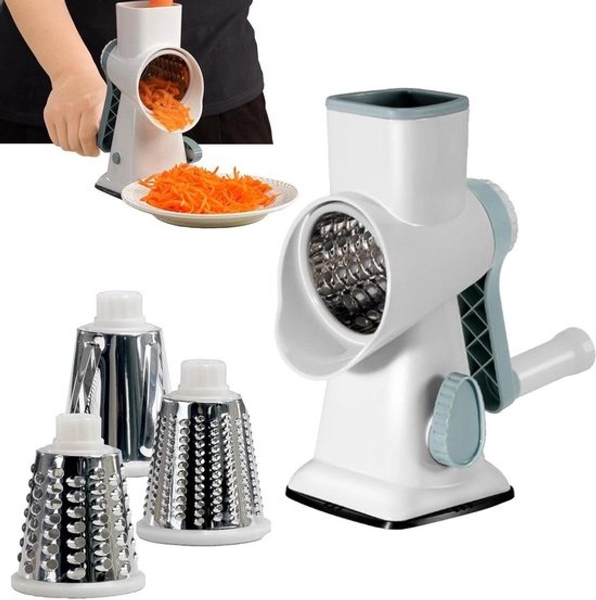 Kaasrasp Groentesnijder - Keukenmachine Handmatig - Maaltijd Voorbereiding - Antislip Zuigbasis - 24 x 21.5 cm - Wit